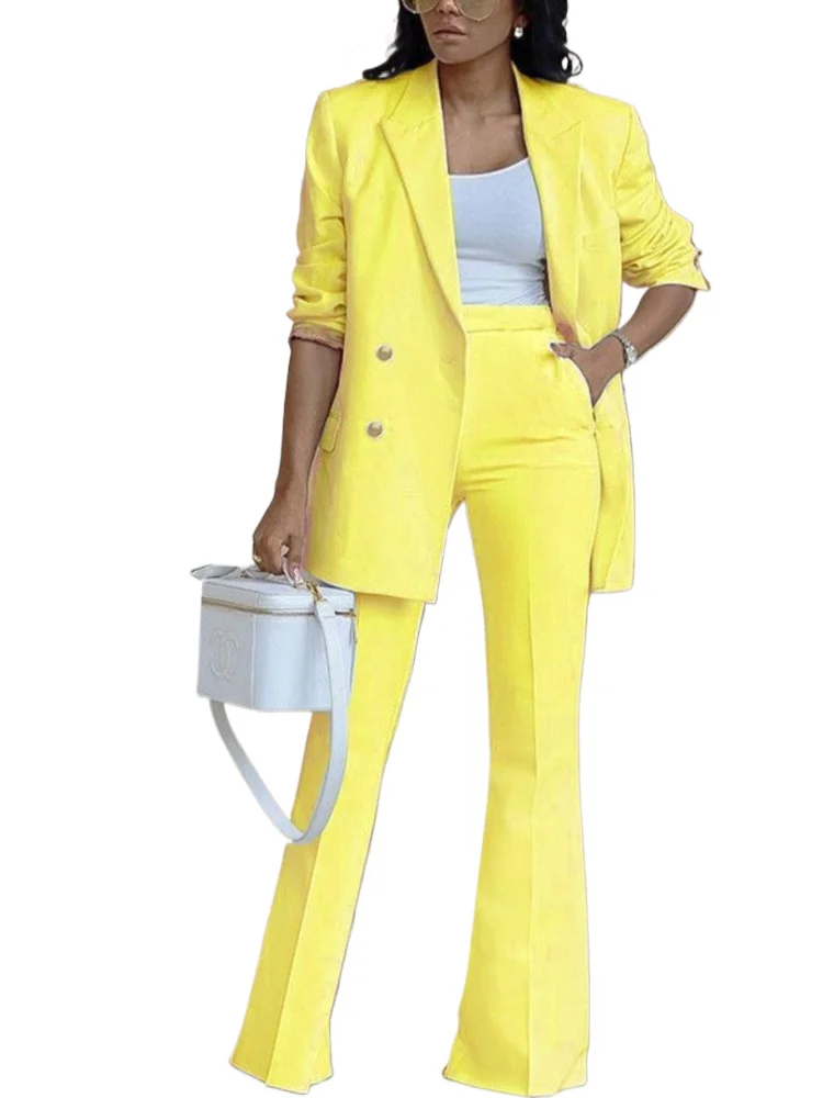 

Autumn Winter Two Piece Set Outfits For Women Jackets High Waisted Straight Leg Pants Suits Business Casual Office Set