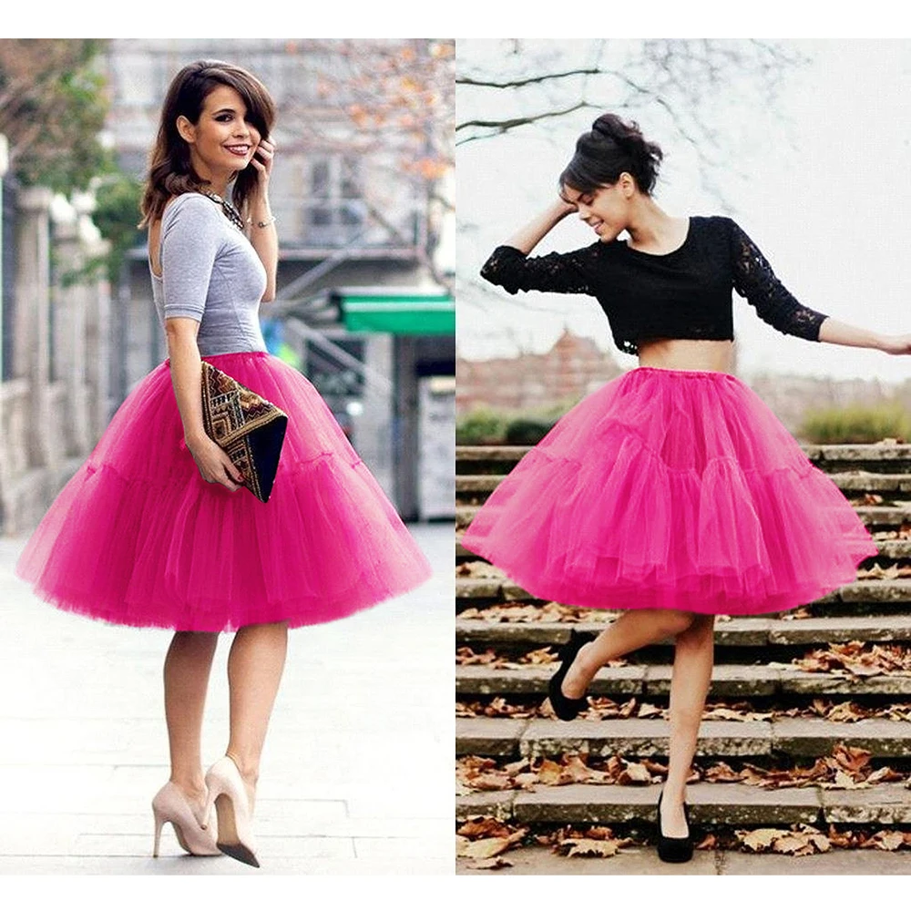 Tutu Skirts Fuchsia Multi-layer Tulle Fluffy Petticoat Underskirt Princess Ball Gown Pettiskirt Ballet Dance Women Party Skirt