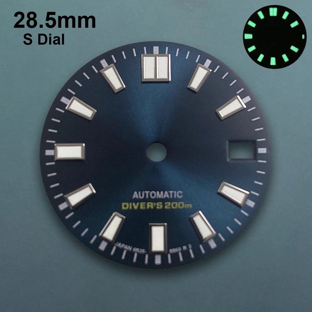 28.5mm S Logo Sunburs Dial Fit NH35/NH36 Japan Movement Green Luminous Dive High Quality Dial Watch Modification Accessories