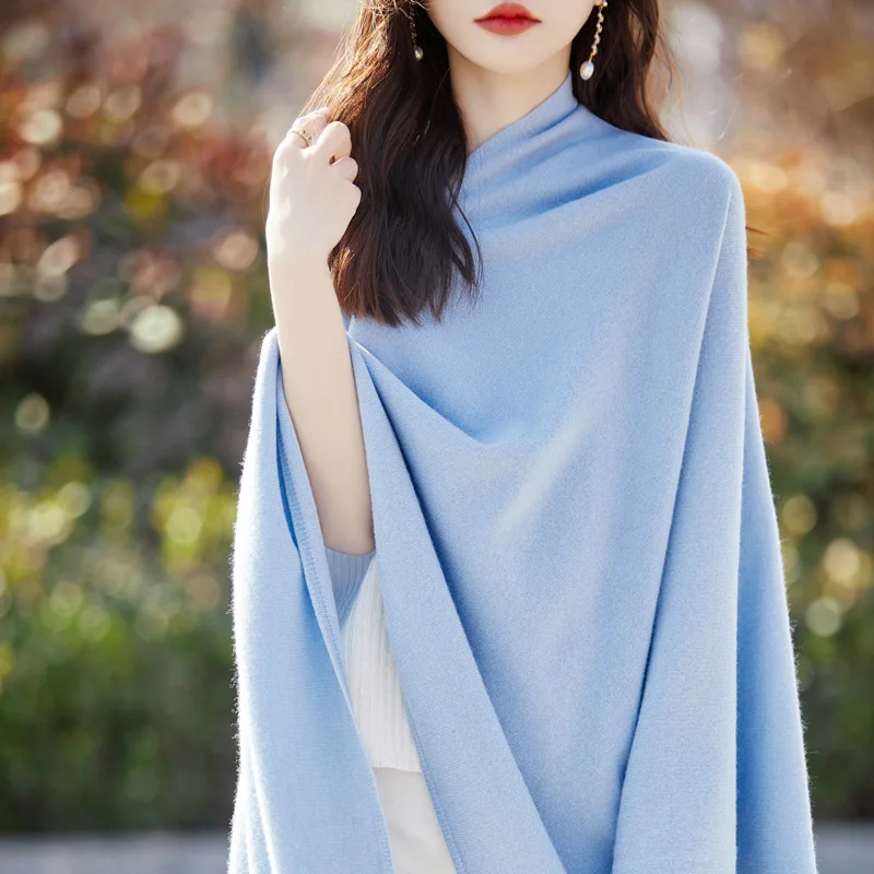 Autumn And Winter New 100% Wool Knitted Shawl Scarf Women\'s V-neck Pullover Sleeveless Joker Cloak Cashmere Outside