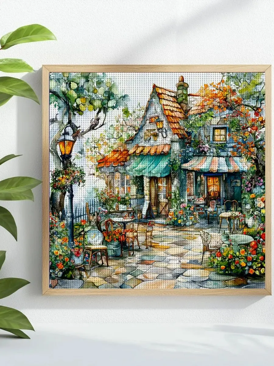 1 Stück 40x40 cm/15,74 Zoll Blumenladen Gestempeltes Kreuzstich-Set DIY-Kit 11CT/14CT DIY-Stickset DIY-Kreuzstich-Set – Detail 1
