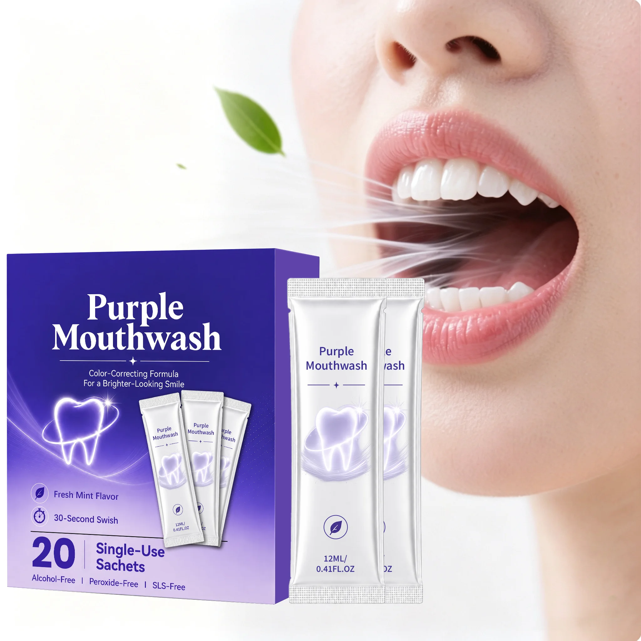 20pcs Purple Mouthwash Remove Bad Breath Deep Cleaning Oral Brighten Teeth Dental Health Care Products Portable Mint Mouthwash
