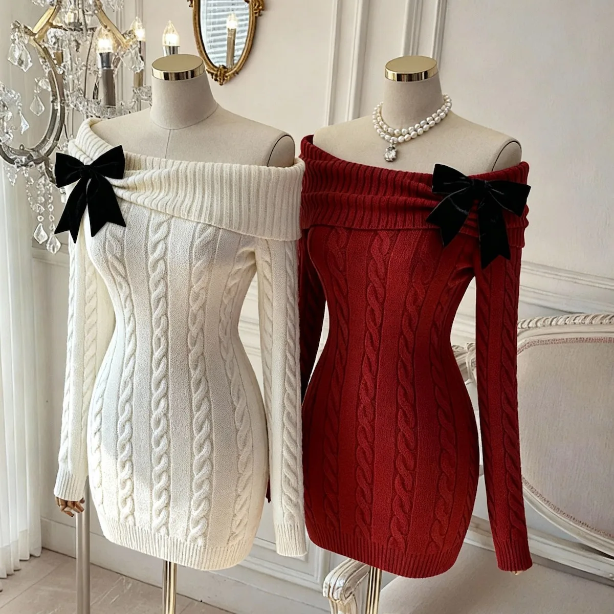 

Knot Knitted Dr Women's One oulder Bodycon Skirt Sweater Dr Small Fraance Sle Autumn Winter New Arrival