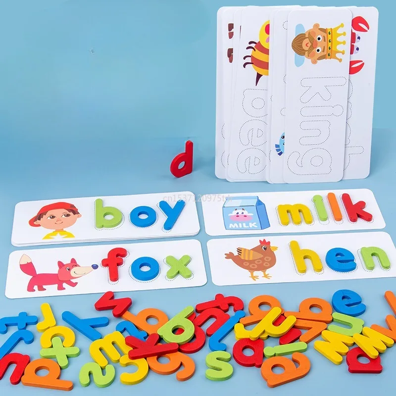 Kids Wooden Puzzle Cartoon Animal See Spell Learning Toys Alphabet Sight Words & Matching Letter Games Gift for Kids Toy