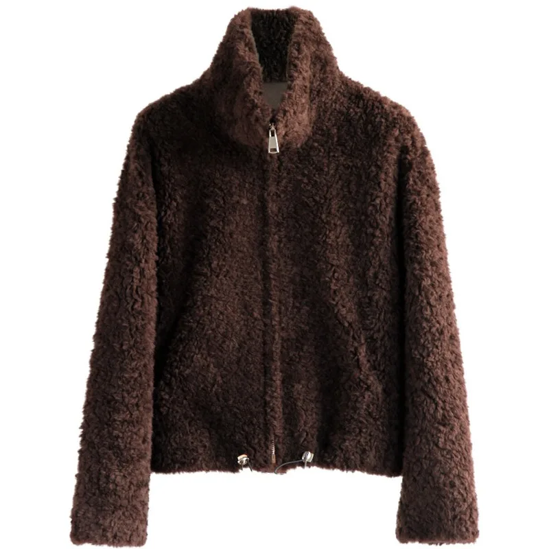 2025 imported Australian all-wool fur coat short stand-up collar granular composite fur integrated fur coat