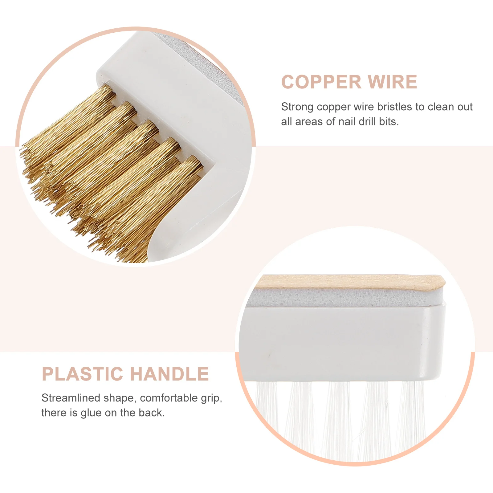 3 個の銅ネイルドリルビットクリーナーブラシネイルドリルクリーニングマニキュアツール研削ヘッド研磨塵除去