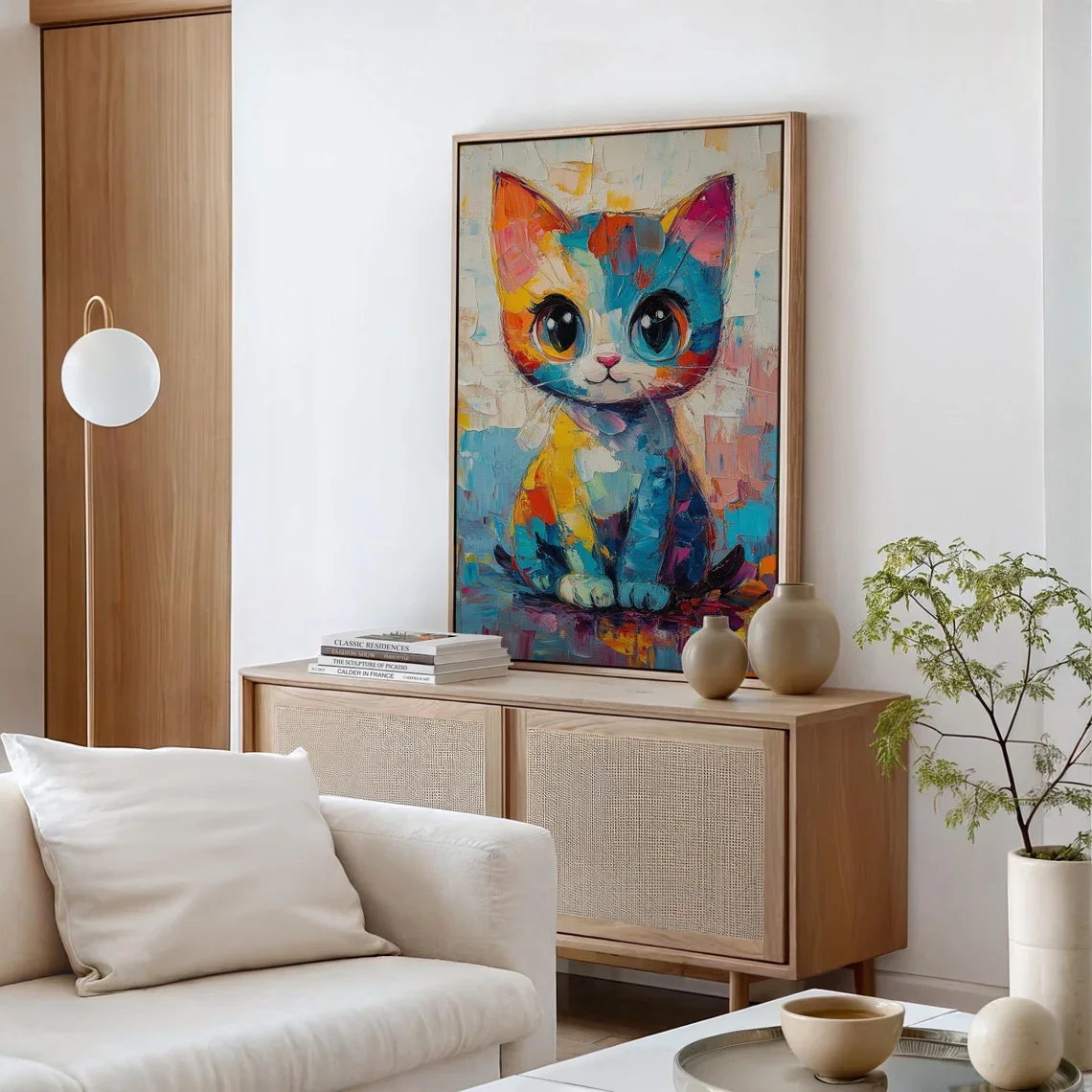 Vibrant Impasto Kitten Portrait WALL ART PRINT DECOR – Colorful Palette Knife Textured Feline Art, a Whimsical Statement Piece F