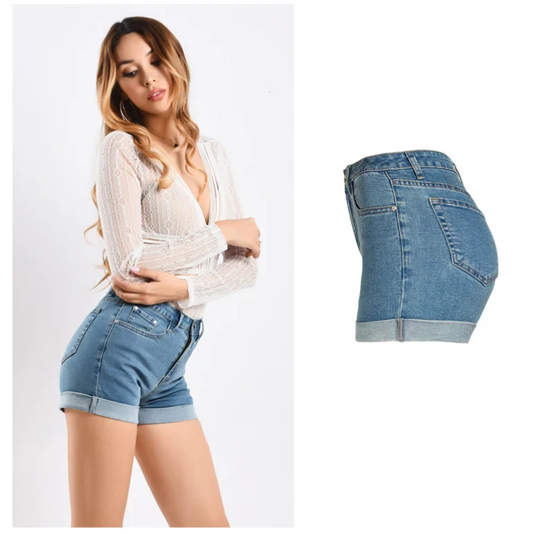 Women's Slim Cuffed Shorts Summer Cuffed High-Waisted Jeans