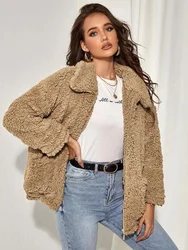 Abrigo de imitación de lana de cordero para mujer, abrigos de piel sintética gruesos y cálidos, chaquetas peludas de estilo con cremallera de colores sólidos, prendas de vestir de moda, Otoño e Invierno