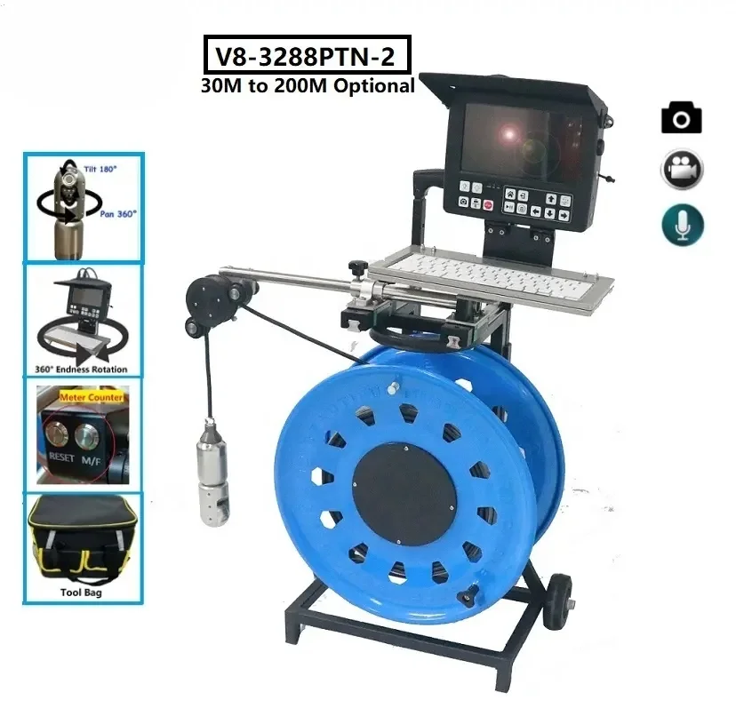 GV8-3288PTN-2 150m 8 Inch Screen Borehole Cameras Deep Water Well Inspection Camera 50mm HD Pan Tilt Rotation Underwater Camera