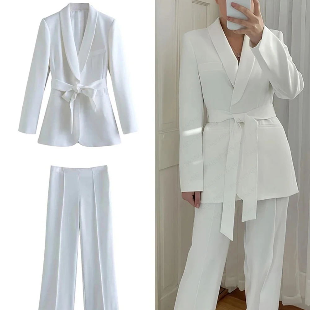 

2024 Fashionable New Women's Retro Suit Long Sleeved Collar Cheese Two Piece Jacket Pants High End Elegant Business Clothing