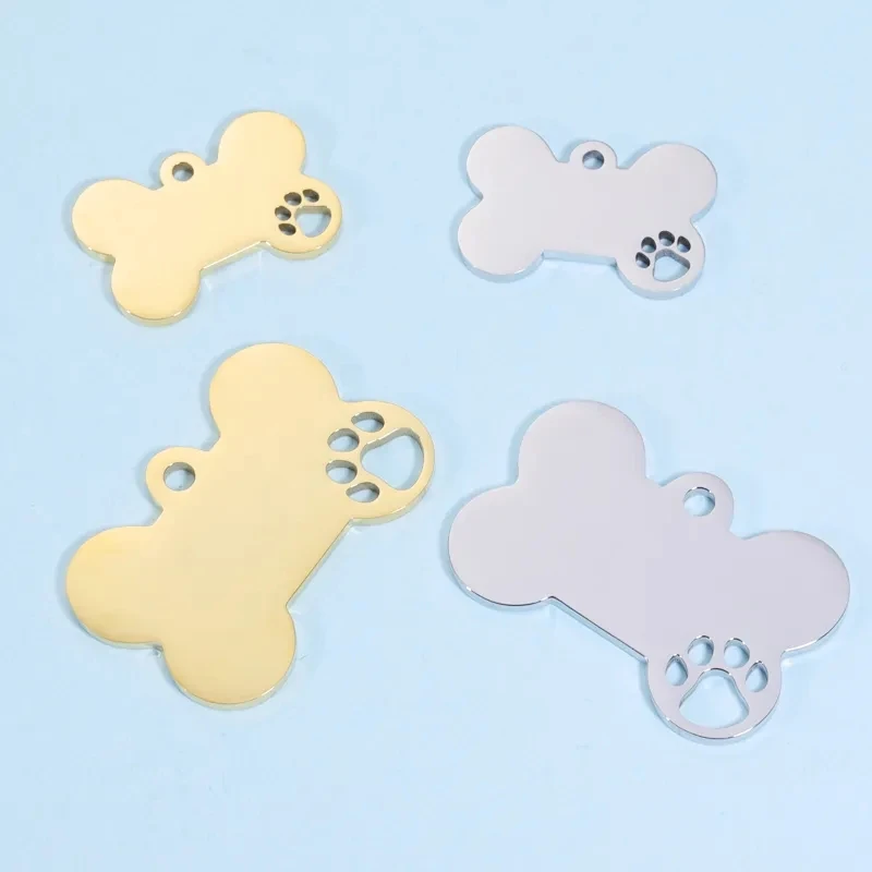 

20Pcs/Lot Blank Dog Bone Hollow Paw Charms Mirror Polish Stainless Steel Dog Bone Tag With Dog paw Charms For DIY Making