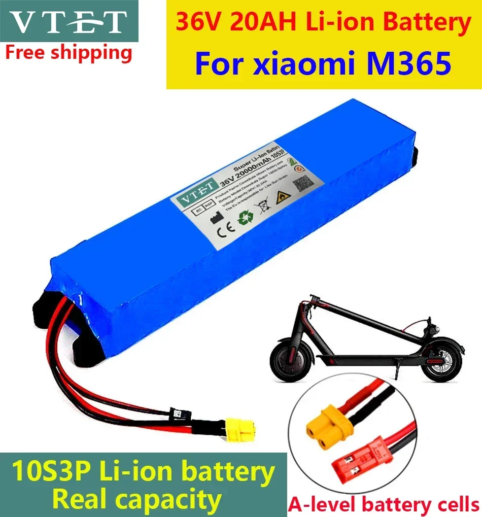 

VTET 2024 36V 20Ah 18650 Lithium Battery Pack 10S3P 20000mah 500W Same Port High Quality Power Battery