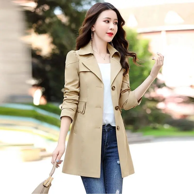 

Тренч женский, корейская версия, средний и длинный, маленький, уменьшающий возраст, весенне-осенний плащ, осень 202, осень