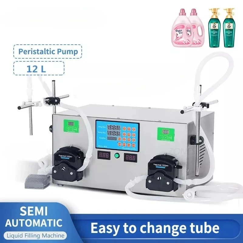 

12L Double Nozzles Desktop Semi-automatic Liquid Gel Beverage Perfume Filling Machine Peristaltic Pump Water Filler