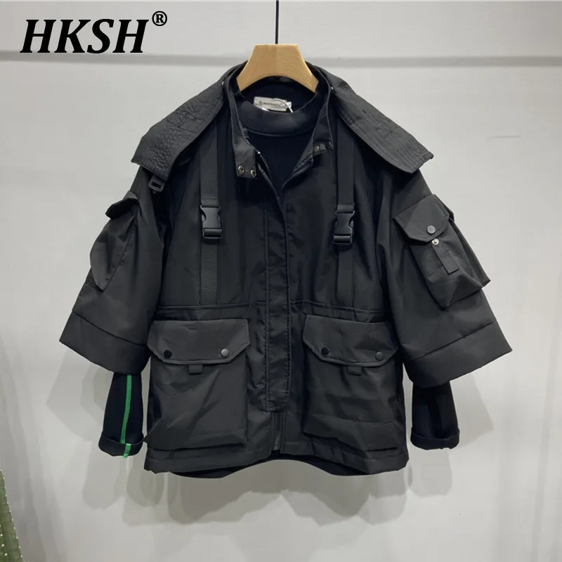 

HKSH Spring Autumn New Men's Tide Dark Hooded Jacket Loose Niche Design Tactical Chic Fashion Punk Gothic Techwear Coat HK2360