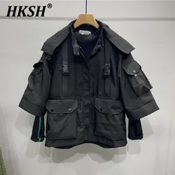 HKSH Spring Autumn New Men's Tide Dark Hooded Jacket Loose Niche Design Tactical Chic Fashion Punk Gothic Techwear Coat HK2360