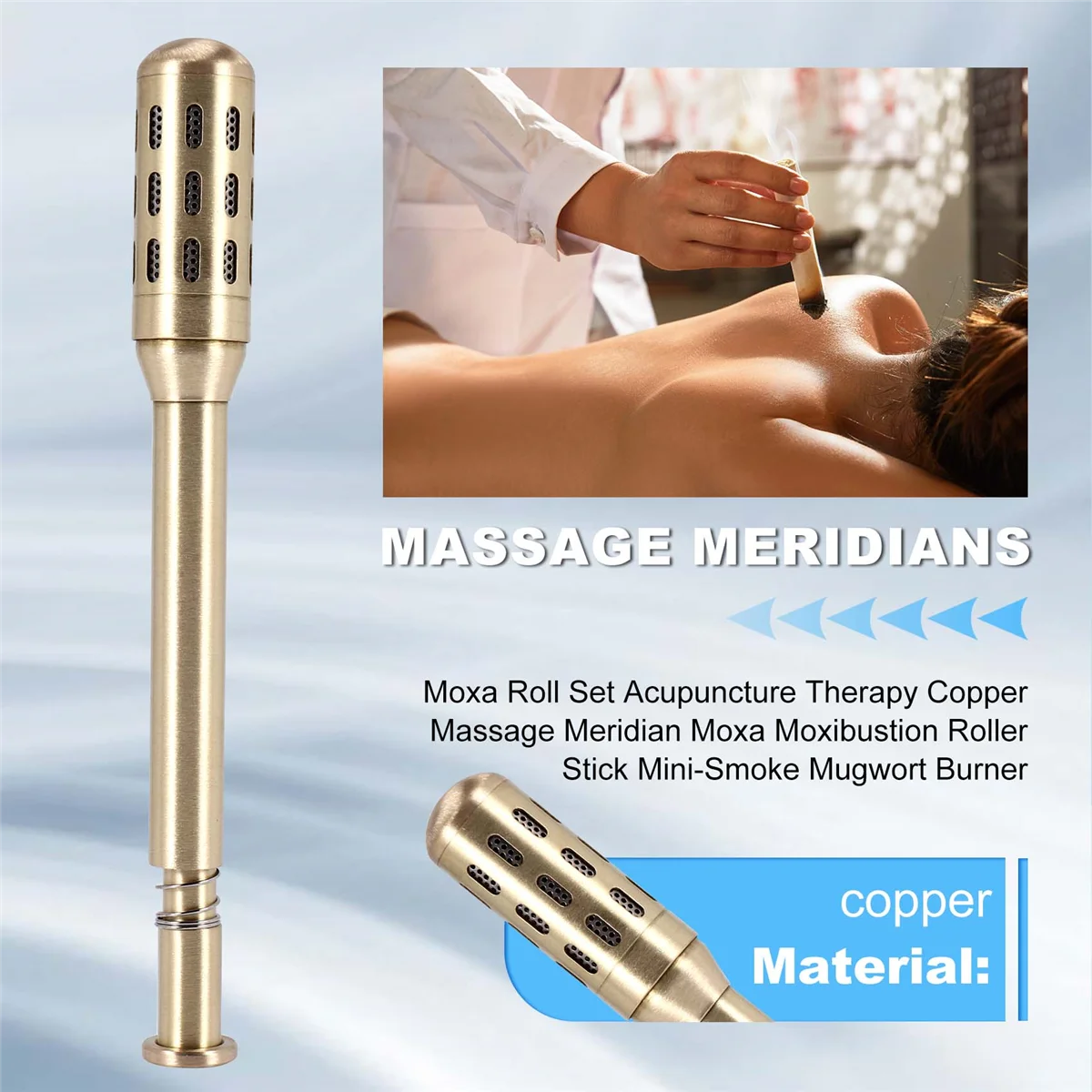 Roll Set Acupuncture Therapy Copper Massage Meridian Moxibustion Roller Stick Mini-Smoke Mugwort Burner