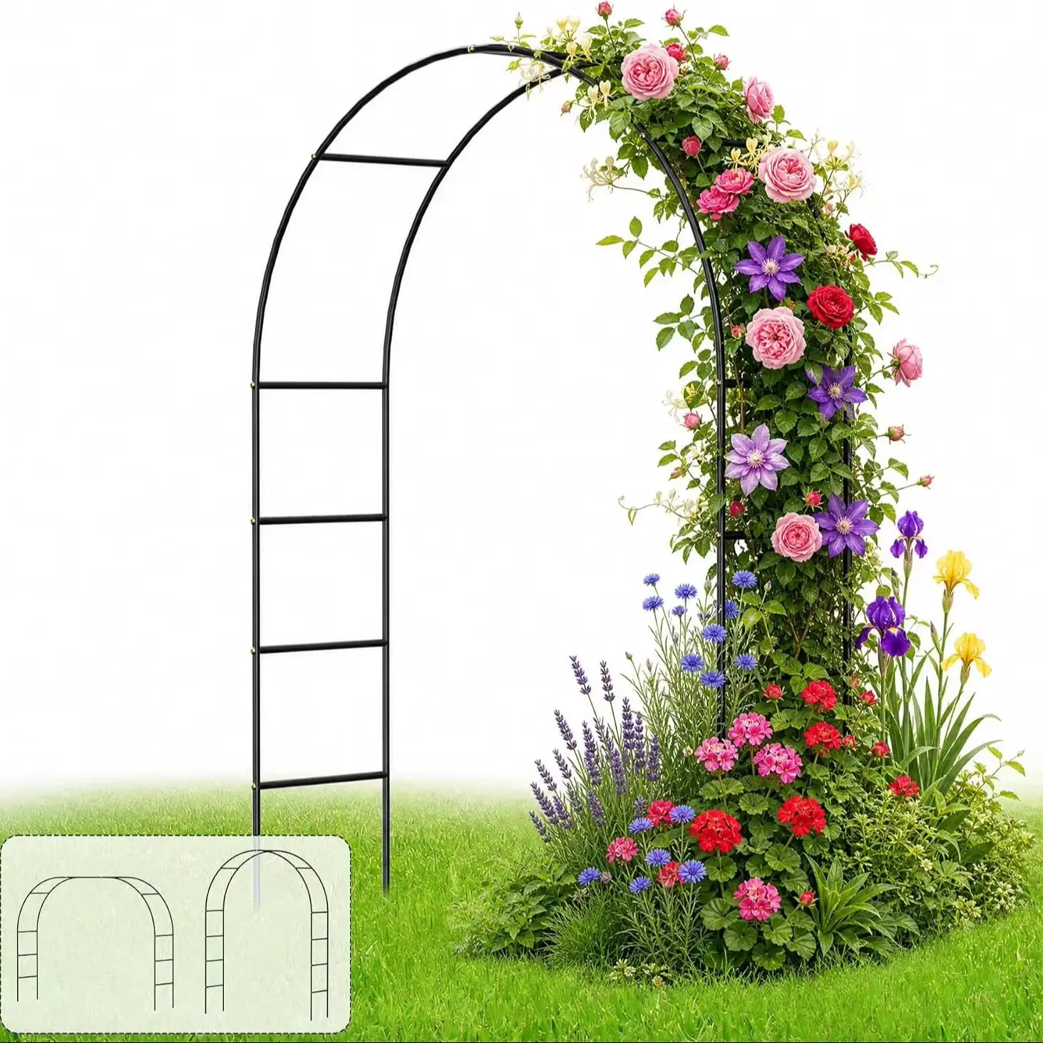 Gartenbogen aus Metall, 2,4M Garten-Torbogen Pulverbeschichteter Stahlrahmen für Pflanzen zur Unterstützung von Rosen, die Torbogen-Gartendekoration Schwarz 240 x 140 x 38 cm