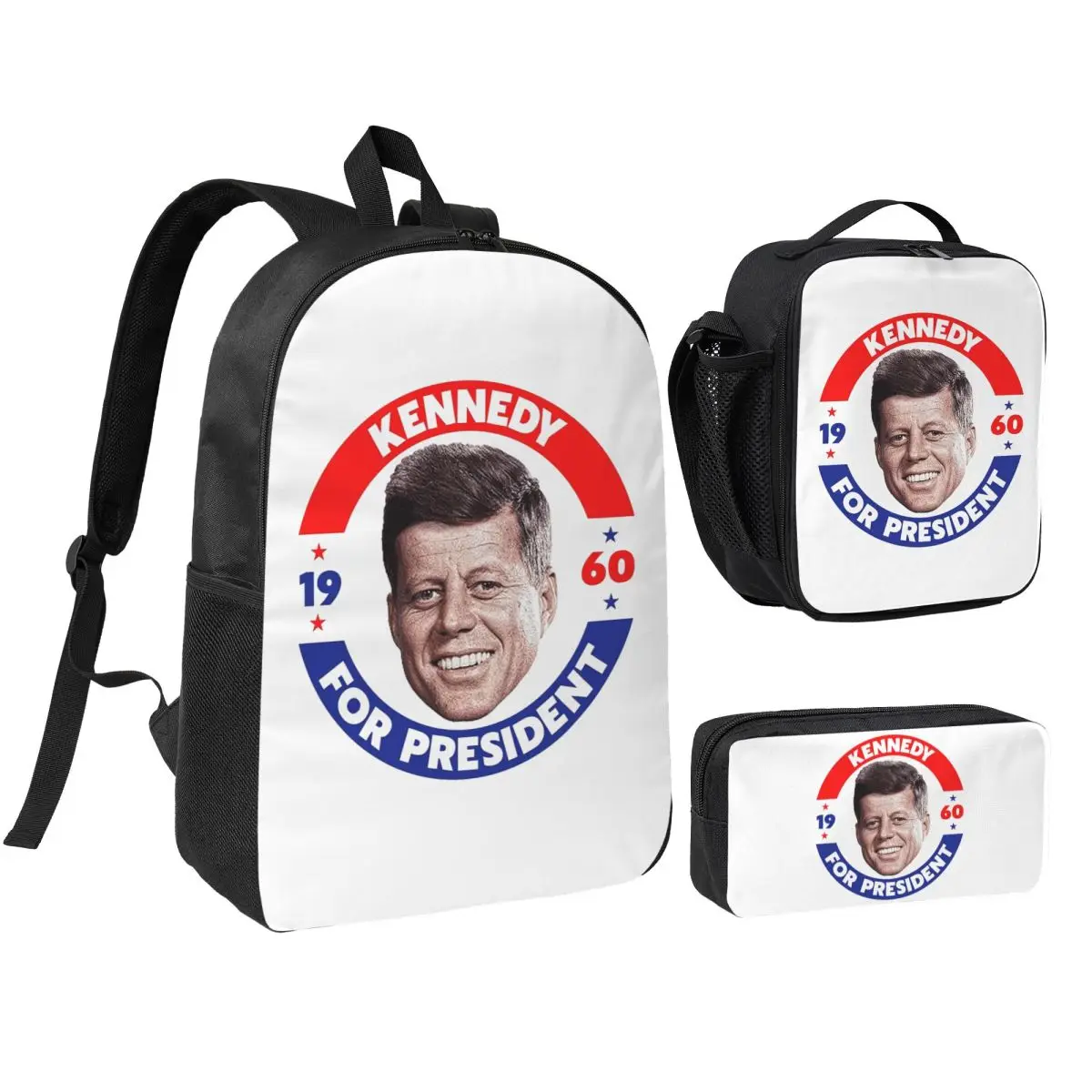 John F Kennedy For President Vote In 1960 Backpack Student BookBag School Bag Shoulder Bags 3ps Insulated Lunch Bag Pencil Case