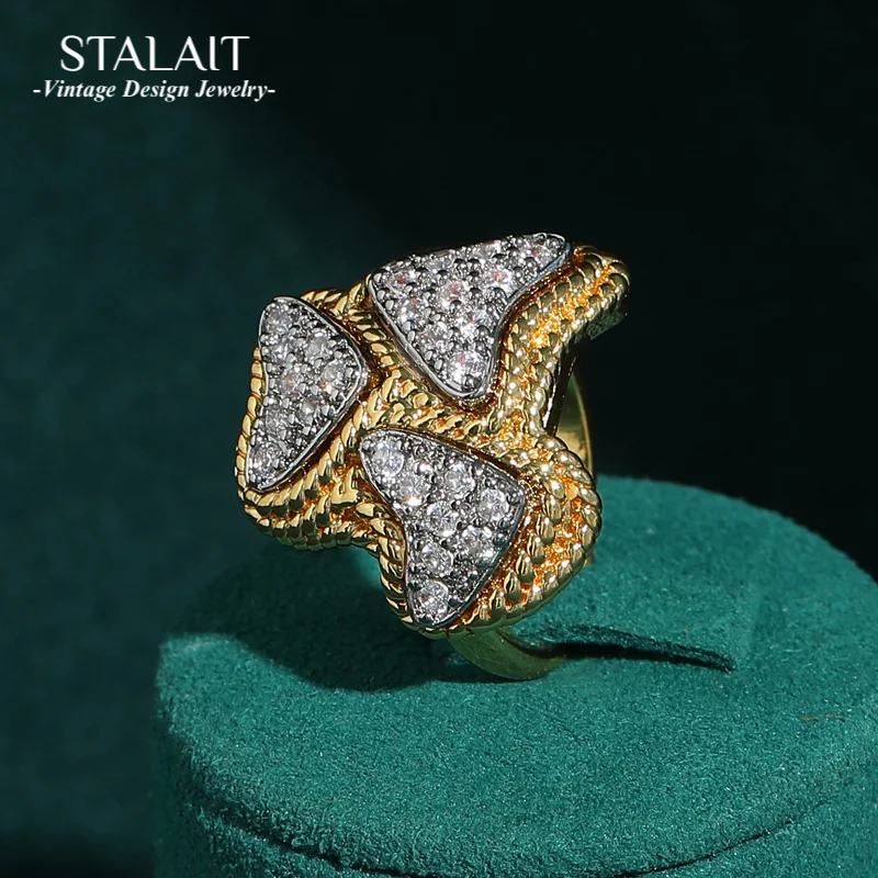 

Vintage Gold Color Heart Rings For Woman Rhinestone Antique Engagement Accessories Luxury Quality Jewelry 2025 Trend Party Gift