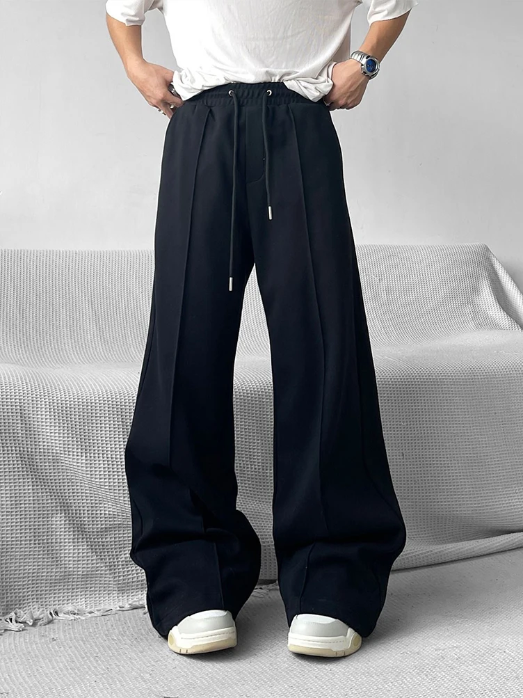 Y2k Vintage Wide leg Flared Sweatpants Men Sport Straight Long Casual Trousers Oversize Heavy Duty Track Pants Black Gray