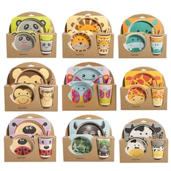 5pcs/sets Dish Tableware Set Natural Bamboo Fiber Bowl With Cup Spoon Plate Fork Feeding Dishes for Kids Utensils Wholesale