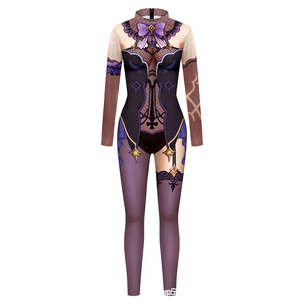 Halloween Sexy Damen Kostüm mit Digitaldruck, Karneval Bodysuit mit Reißverschluss, Party Cosplay Jumpsuit Outfit – Detail 19