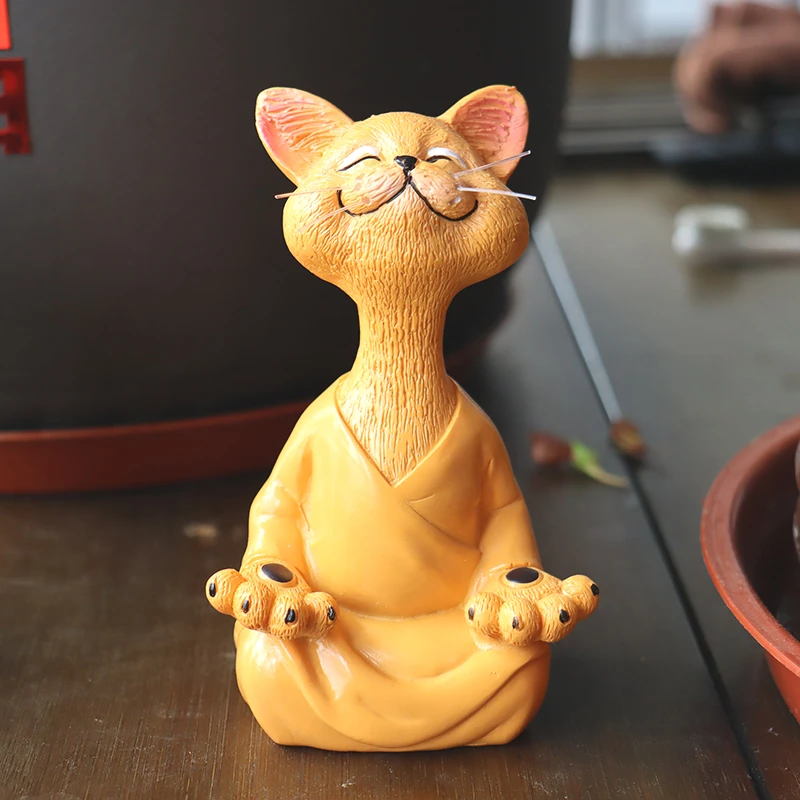 

Calm Meditation Funny Cat Art Small Ornaments, Table Animals Succulent Plants Bonsai Decoration Landscape Creative Ornaments