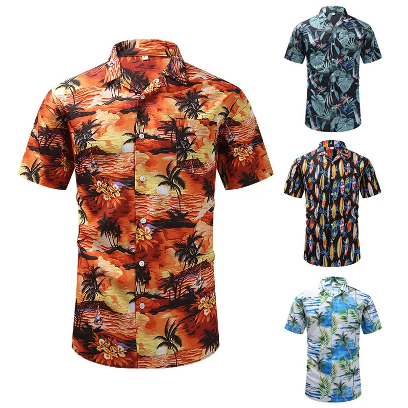 

2023 hot style summer retro printed men's short-sleeved shirt Cuban collar Hawaiian style fashion beach pattern men's clothing