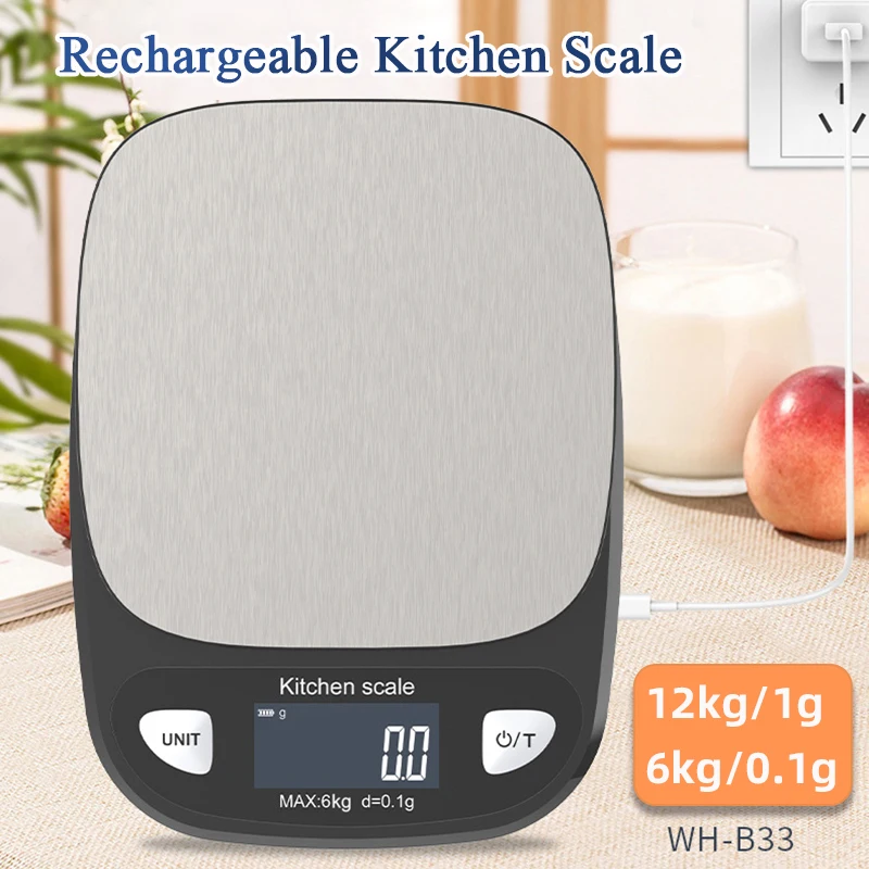 WH-B33 Digital Kitchen Scale 6/12Kg High Precision LCD Electronic Food Scale Stainless Steel Panel Portable Kitchen Tool