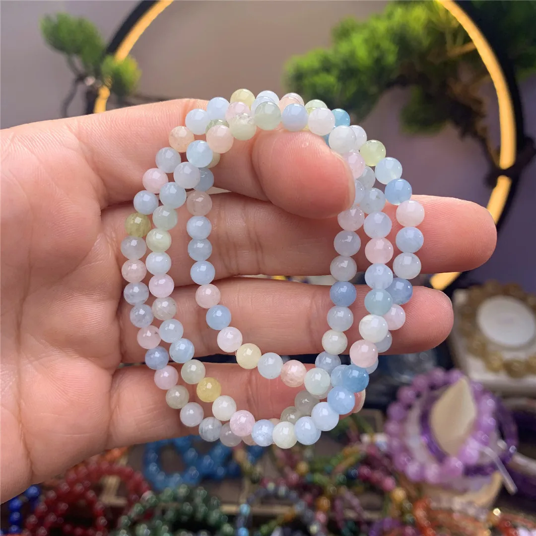 

5 мм натуральный берил морганит браслет для женщин леди мужчин красота подарок богатство красочные бусины камень драгоценный камень ювелирные нити AAAAA
