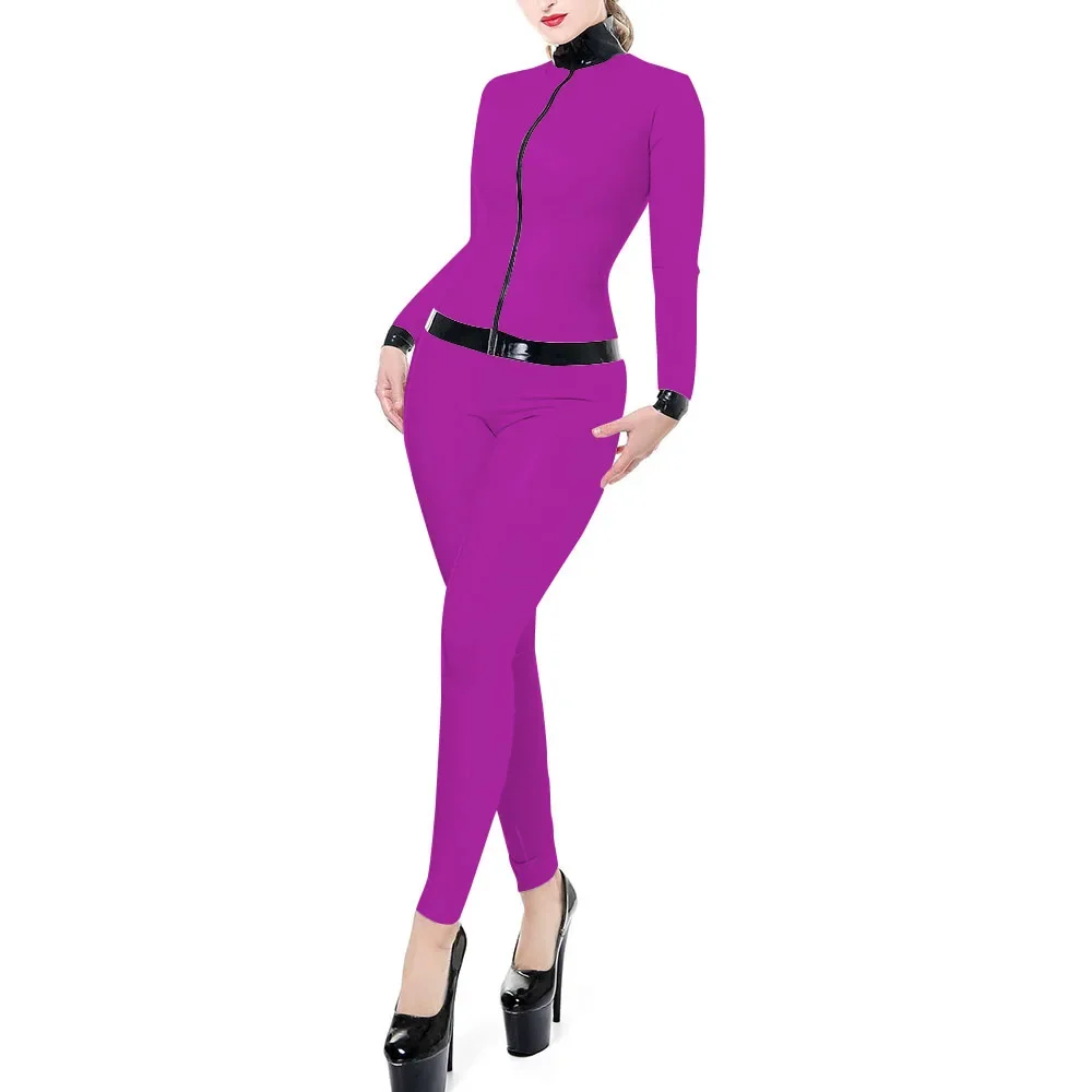 

Latex Wet Look Catsuit for Women, PU Faux Leather Jumpsuits, Long Sleeve Zip Bodysuit, PVC Vinyl Uniform, Clubwear, 7XL