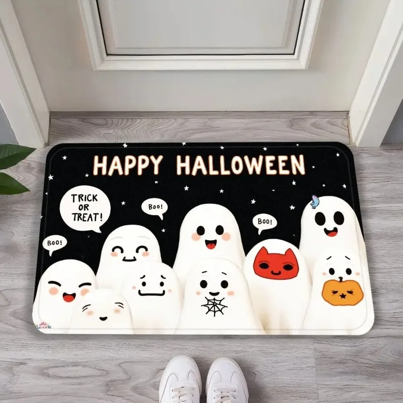 

Ghost Castle Halloween Flannel Decorative Carpet, Anti-Slip and Comfortable Home Decoration for The Entrance Foyer