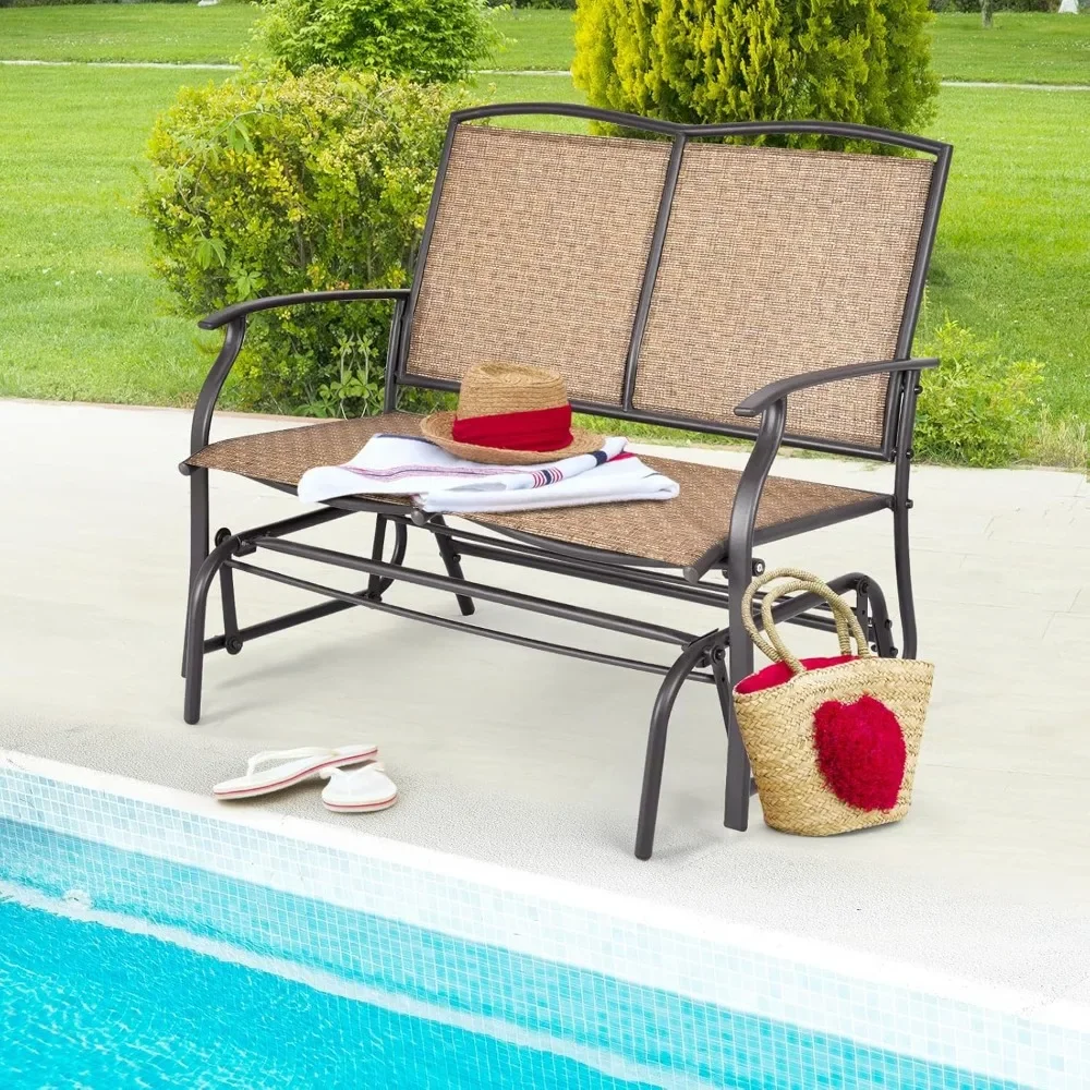 

2-Person Patio Benches, W/Heavy-Duty Steel Frame, Breathable Seat Fabric, Rocking Lounge Chair for Poolside, Garden&Backyard