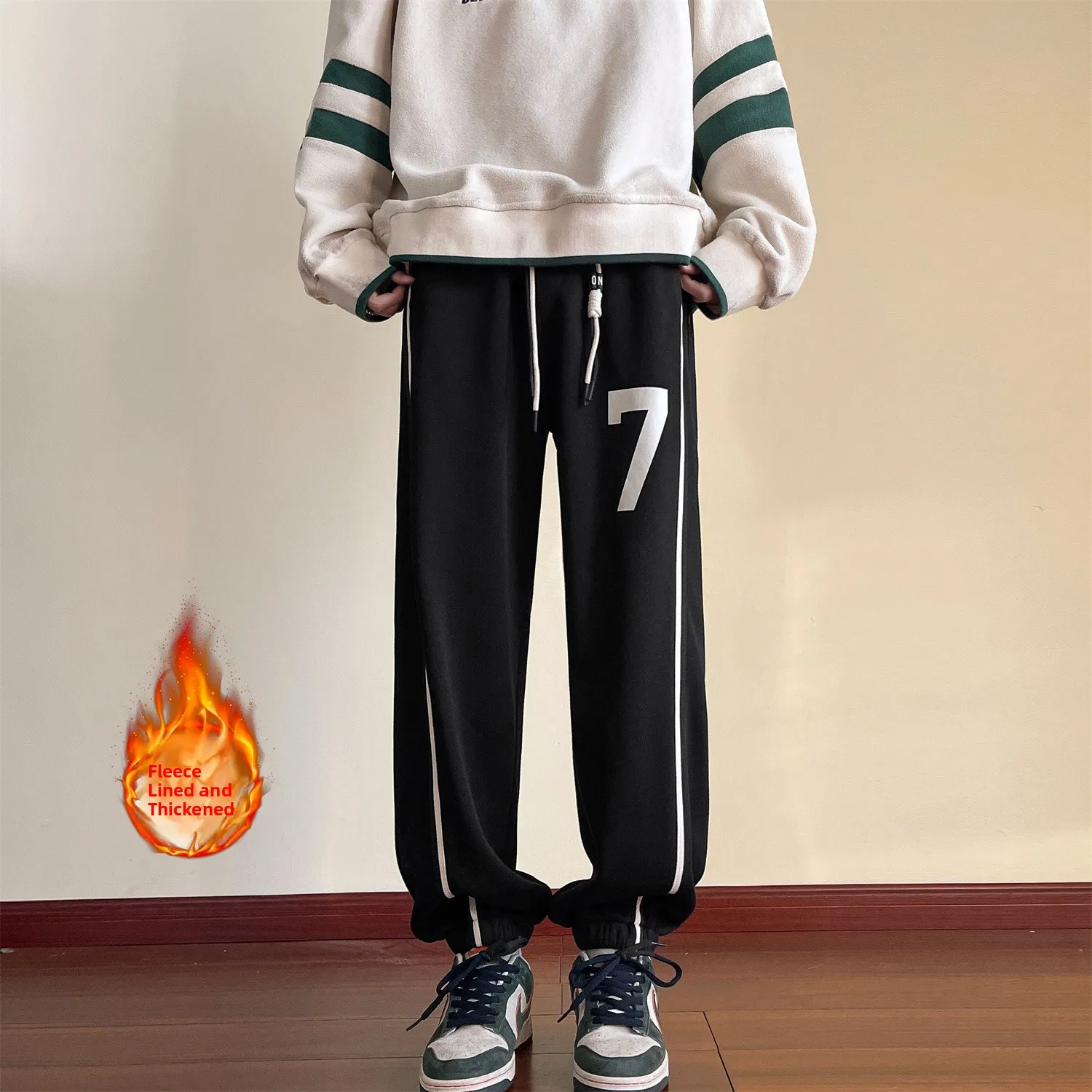 

Winter Thiened Fce Men's Loose Fit Sweatpants Casual Spor Trousers Youthful Polyester Cotton Blend Comfortable Long Pants