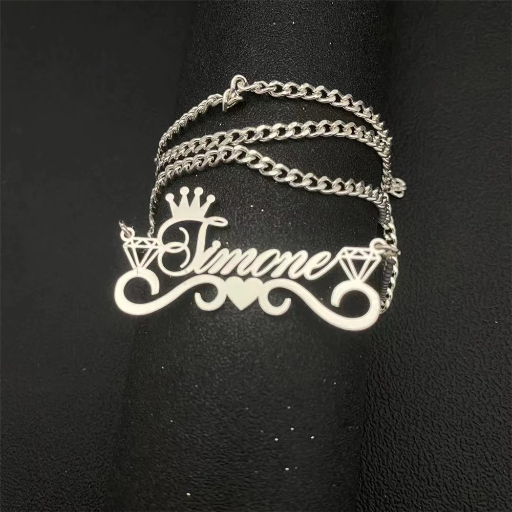 Name Crown Custom Stainless Steel Necklace For Women Girl Personalized Bead Choker Pendant Jewelry Christmas Gifts