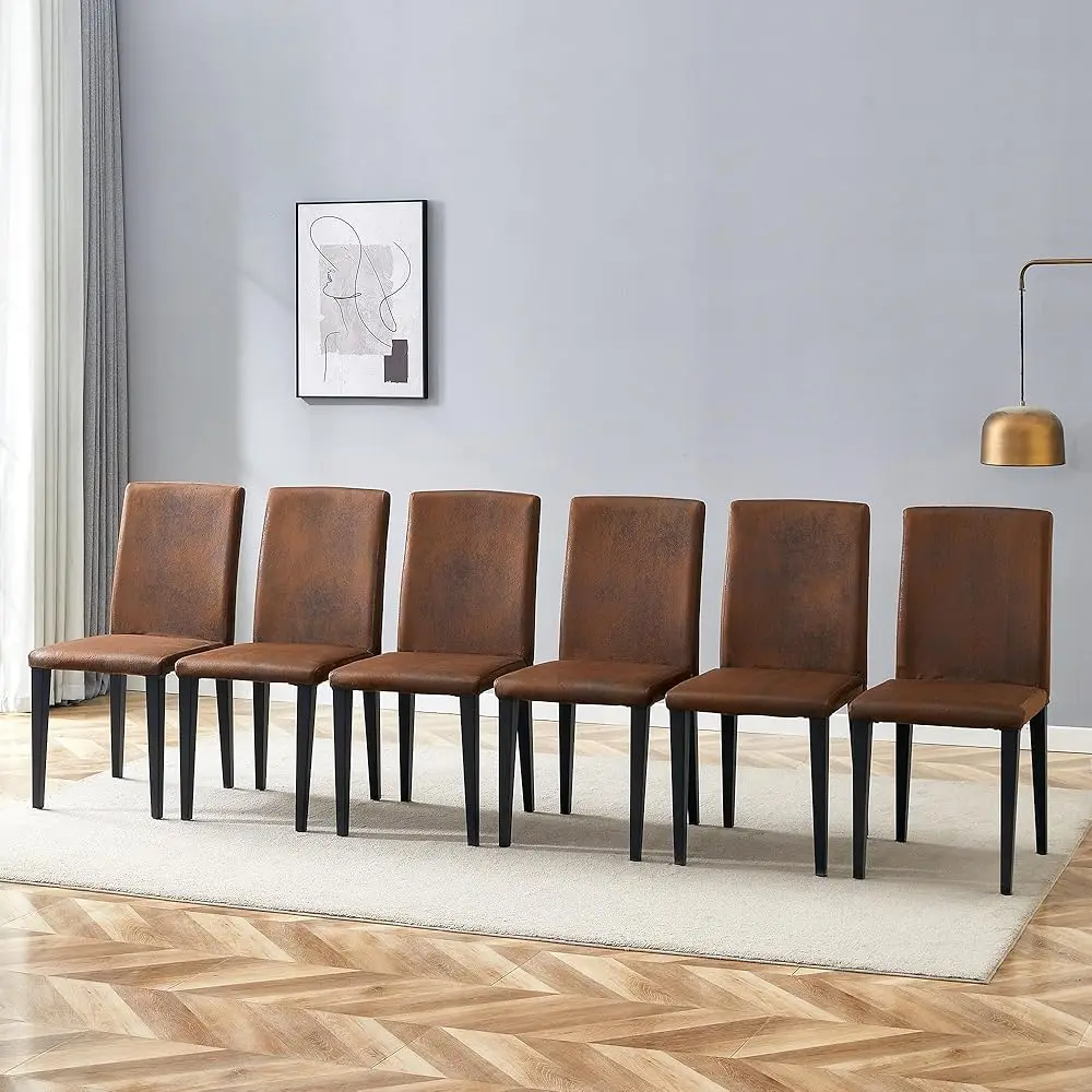 

Brown Modern Dining Chairs Set Of 6, Leathaire Fabric Kitchen Chairs With High Ba And Padded Seat, Arml Dining Chairs With