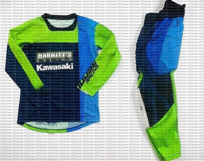 

Мужская гоночная форма Kawasaki, мотоциклетный внедорожный комплект для езды на велосипеде на открытом воздухе, быстросохнущий трикотаж с длинными рукавами и брюки, дышащие на осень