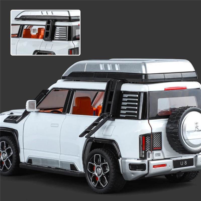 1/24 BYD Yangwang U8 SUV Alloy Car Model Diecast Metal New Energy Off-Road Vehicles Car Model Sound and Light Childrens Toy Gift