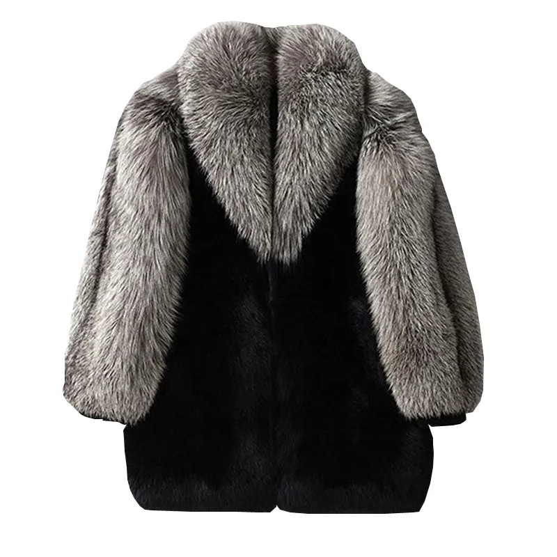 Autumn Winter Men Mid-length Faux Fur Coat Thick Warm Long Sleeve Trench Coat Business Casual Coat Brand Jackets Plus Size