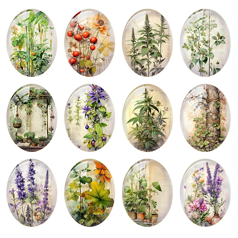 

Random Mixed Round/Oval/Square Retro Flower Plants Photo Glass Cabochon Flatback Demo Cameo For Diy Jewelry Making Handmade