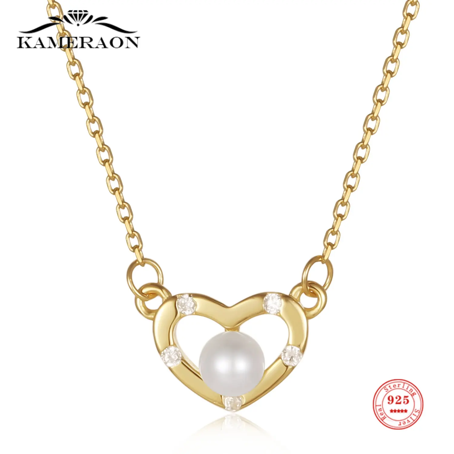 925 Silver Heart Shape Pearl Pendant Necklace Female New Tide Simple Alloy Clavicle Chain Korean Style Jewelry for Women Girls