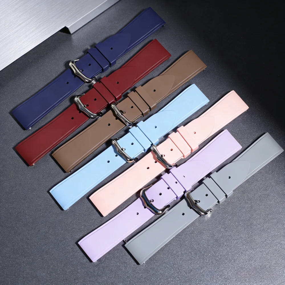 

For Cartier Santos Dumont 15.5mm 17.5mm Soft waterproof fluororubber watch strap Quick release watchband Bracelet Accessories