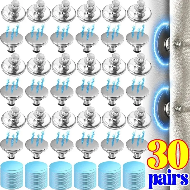 2/60pcs Detachable Fastener Magnetic Closure Curtain Clips Wall Mounted Magnet Buckle for Shower Curtain & Window Screen Fixing