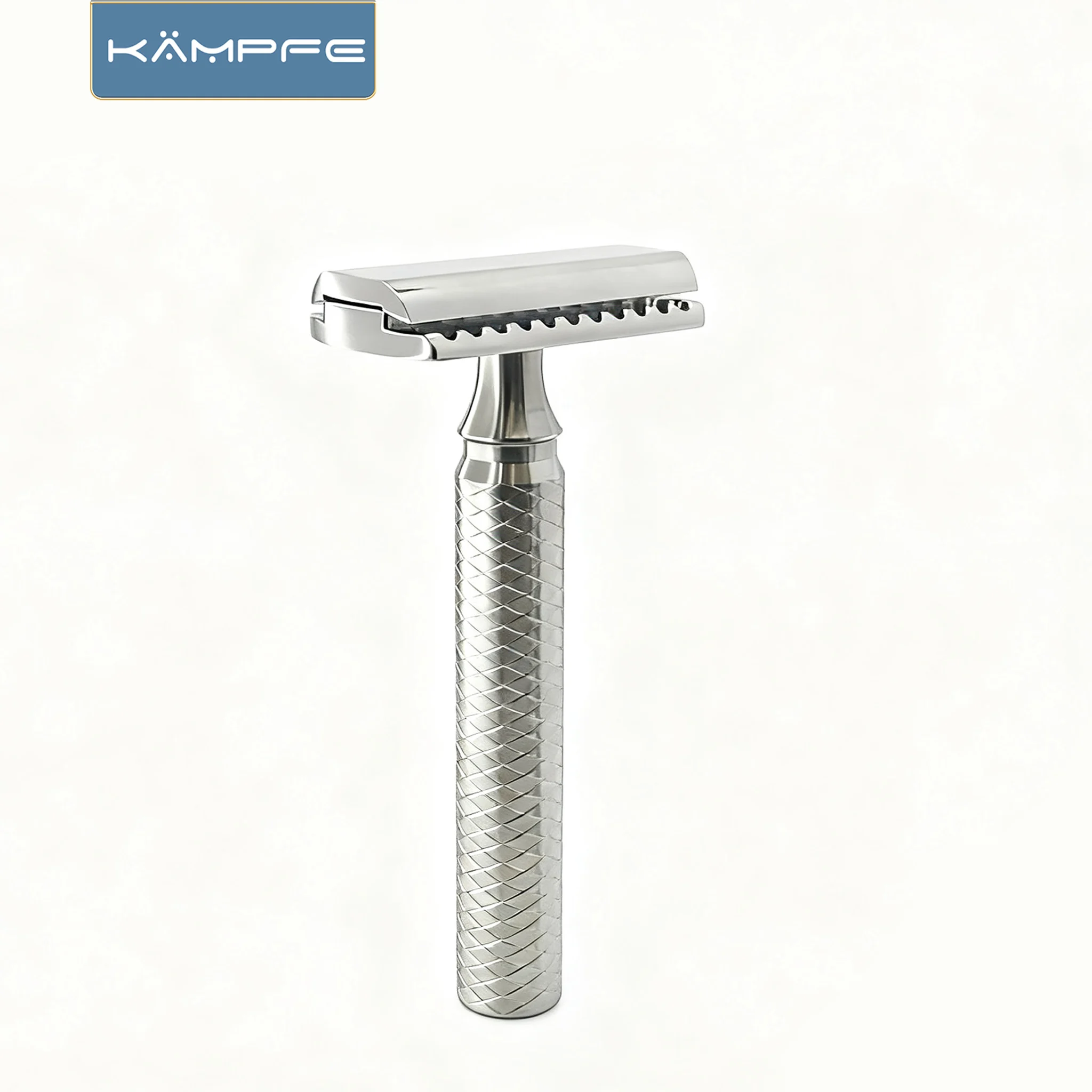 Kampfe Polished Titanium Classic Razor Design Beginner Safety Shaver Kit  Non-Slip Textured Handle Wet Grip Safety Razor
