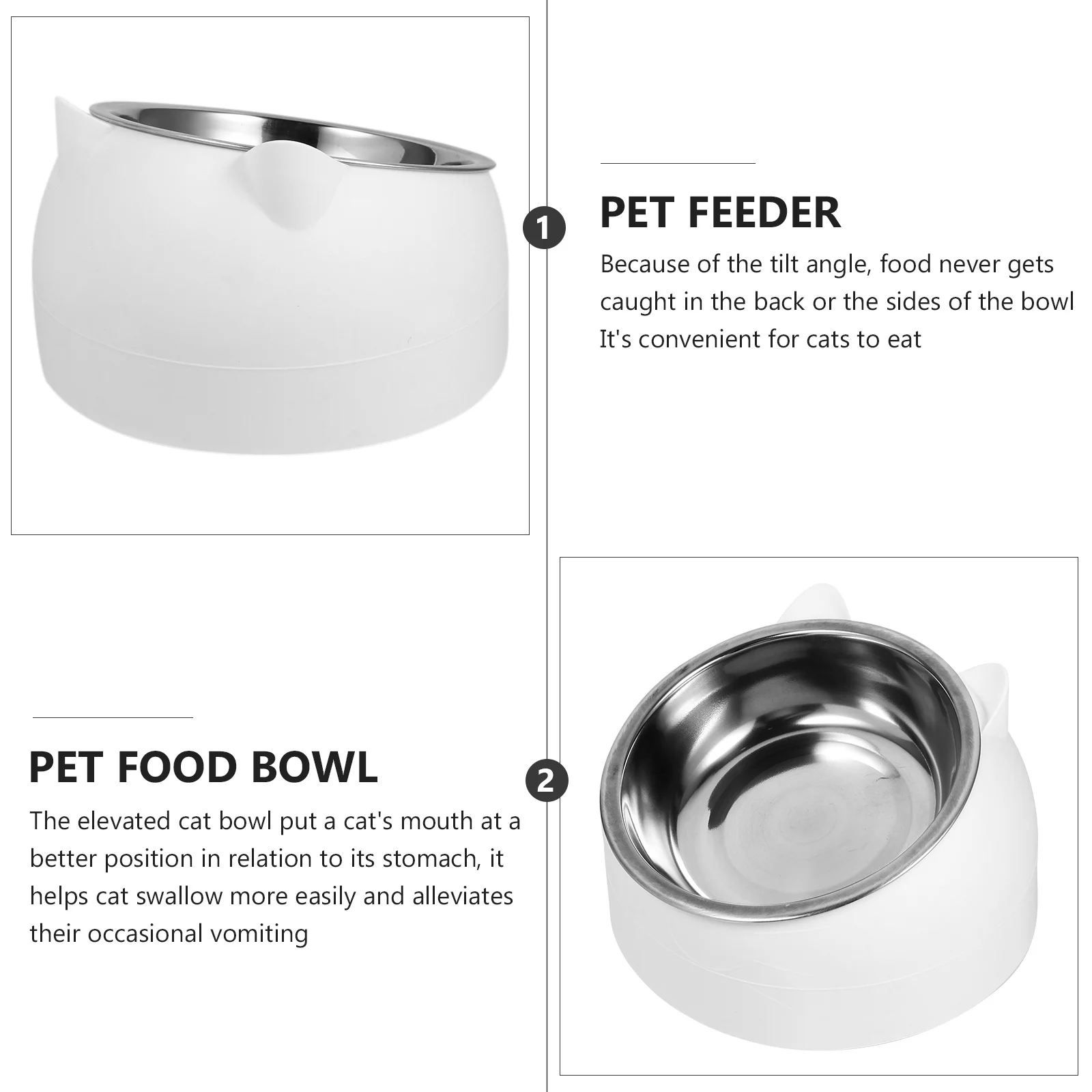 

1Set Neck Protection Cat Bowl Stainless Steel Raised Tilted Pet Feeder Anti-Spill Feeding Drinking Bowl for Small Dogs Cats