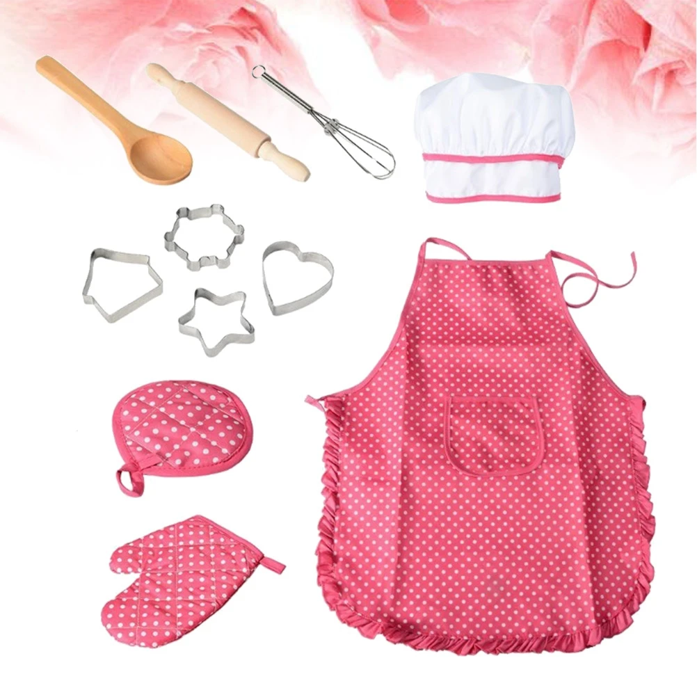 

11pcs Kids Gift Baking Pretend Play Kitchen Outfit Apron Mitt Utensils Roleplay Cooking Set Safe