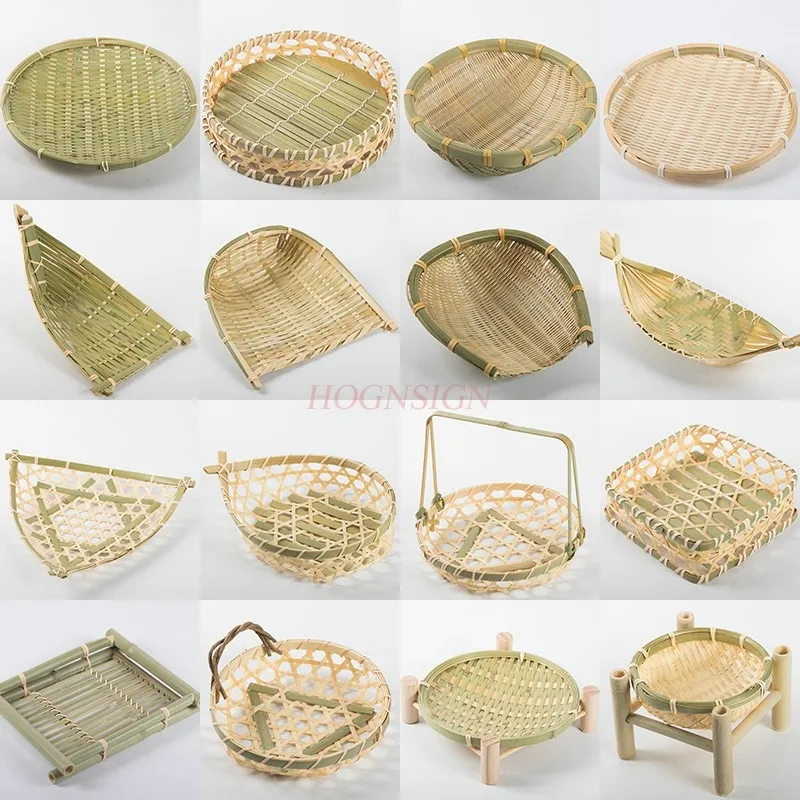 Handmade bamboo woven products Bamboo screen Bamboo basket Storage basket Fruit dish Dim sum tray Farm woven round dustpan