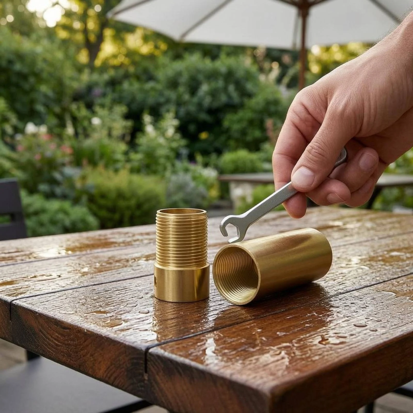 

Umbrella Connector Gold-Colored Sunshade Connector Threaded Coupling Smooth Metal Finish Outdoor Accessory Long-Lasting